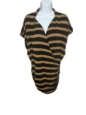 Ella Moss Women's M Black Gold Metallic Stripe Ruched Surplice Dolman Blouse